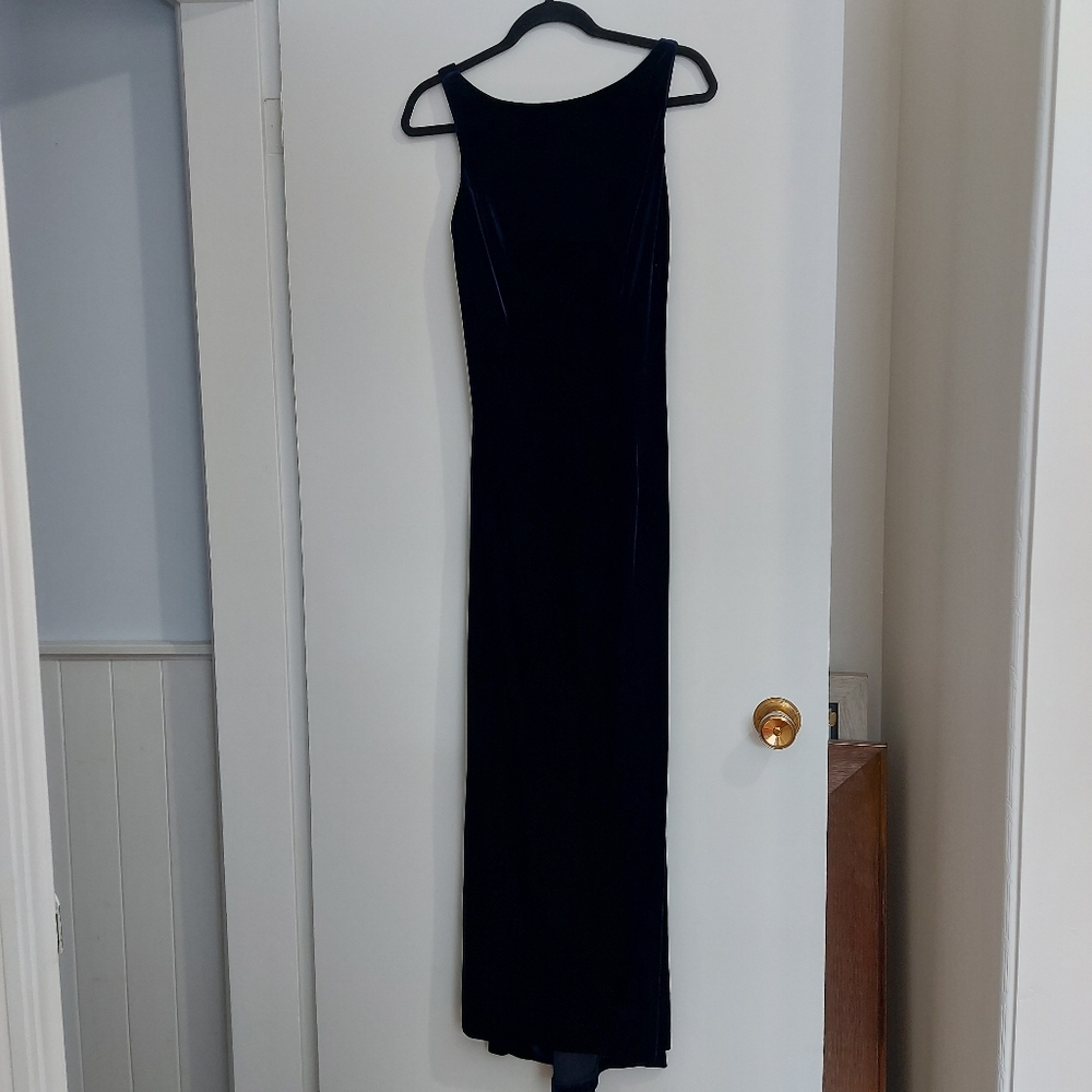 Rhapsody Vintage Blue Velvet Maxi Dress Formal Wedding Elegant